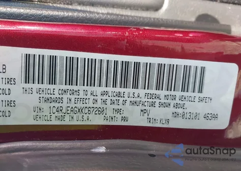 2019 Jeep Grand Cherokee Altitude 4X2 z USA, uszkodzony, nr VIN 1C4RJEAGXKC672601